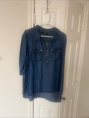 Rafaella Indigo Denim-Look Pullover with Zip Front